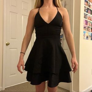 Windsor Black Two Tiered Skater Dress. Lace back. Size Small.